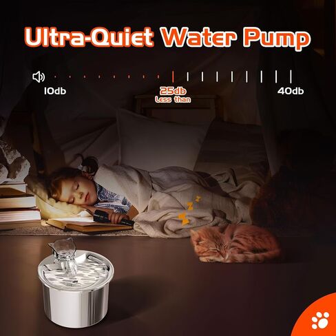 Cat Water Fountain, 67.6oz/2.0L Stainless Steel Pet Water Fountain Automatic Induction Water Dispenser for Dogs, Cats, Cat Drinking Fountain with Ultra-Quiet Pump, Filter, 2 Types of Faucet in Saudi Arabia