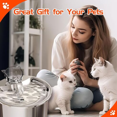 Cat Water Fountain, 67.6oz/2.0L Stainless Steel Pet Water Fountain Automatic Induction Water Dispenser for Dogs, Cats, Cat Drinking Fountain with Ultra-Quiet Pump, Filter, 2 Types of Faucet in Saudi Arabia