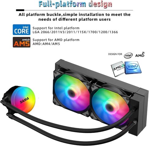 SAMA SI240 مبرد سائل أبيض 240 مم AIO مشعاع مع مراوح RGB PWM قابلة للعنونة 2 × 120 مم AIO مبرد وحدة المعالجة المركزية السائل in Kuwait