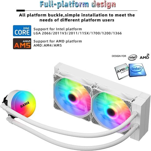 SAMA SI240 مبرد سائل أبيض 240 مم AIO مشعاع مع مراوح RGB PWM قابلة للعنونة 2 × 120 مم AIO مبرد وحدة المعالجة المركزية السائل in Saudi Arabia
