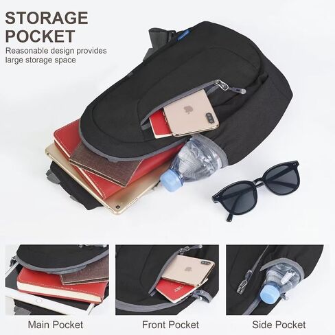 TITECOUGO Large Sling Bag for Women Men Crossbody Bag Waterproof Hiking Backpack Shoulder Bag Chest Bag Travel Essentials Backpack for Outdoor Walking Biking Camping Running Black in Kuwait
