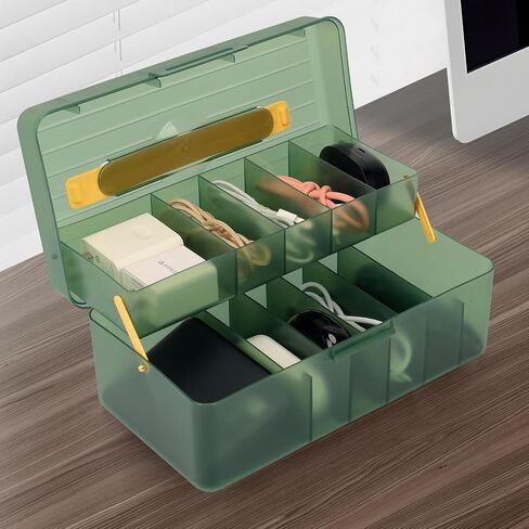 NatureTouch Cable Organizer Storage Box with Handle，Double Layers Desktop Cable Management Box with Lid，Power Cord Organizer with 11 Compartments for Office,Home,Desk in Saudi Arabia