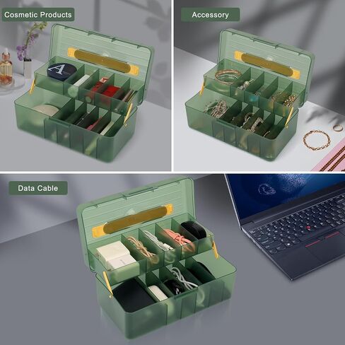 NatureTouch Cable Organizer Storage Box with Handle，Double Layers Desktop Cable Management Box with Lid，Power Cord Organizer with 11 Compartments for Office,Home,Desk in Saudi Arabia