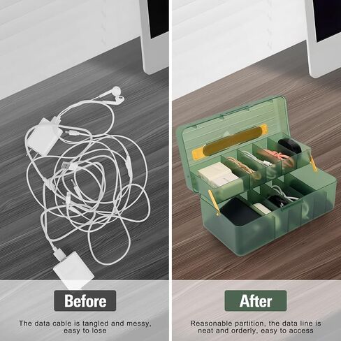 NatureTouch Cable Organizer Storage Box with Handle，Double Layers Desktop Cable Management Box with Lid，Power Cord Organizer with 11 Compartments for Office,Home,Desk in Saudi Arabia