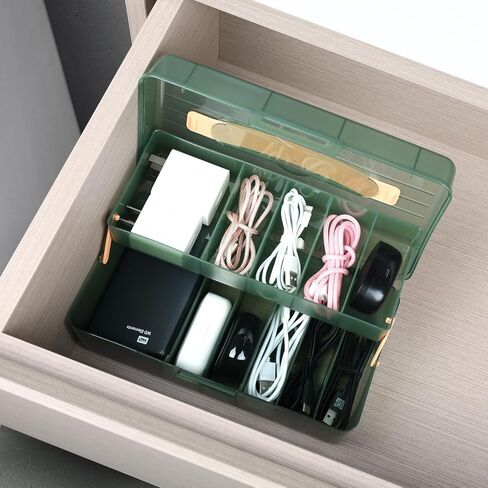 NatureTouch Cable Organizer Storage Box with Handle，Double Layers Desktop Cable Management Box with Lid，Power Cord Organizer with 11 Compartments for Office,Home,Desk in Saudi Arabia