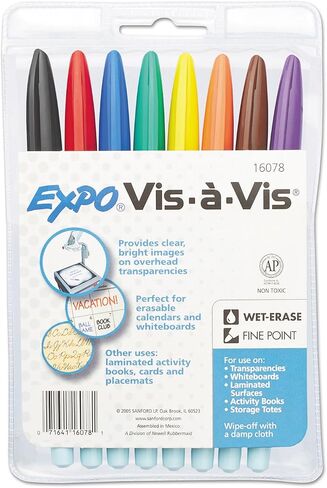 EXPO Vis-a-Vis Wet Erase Markers, Fine Point, Assorted Colors, 8 Count in Saudi Arabia