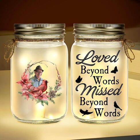 Personalized Memorial Mason Jar Night Light, Memorial Gift for Family Members Brother Sister, Sympathy Bereavement Gift for Loss Dad Loss (Memorial Style 02) in Saudi Arabia
