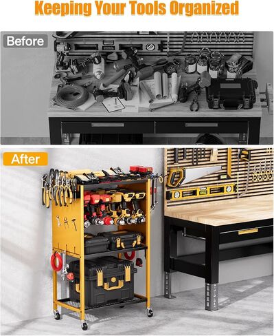 Power Tool Organizer with Wheels - Garage Power Tools Storage Cart, Large Rolling Drill Holder Cordless Battery Storage, Heavy Duty Floor Standing Utility Rack Gift for Men, Husband, Father in Saudi Arabia