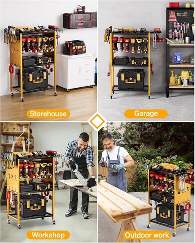 Power Tool Organizer with Wheels - Garage Power Tools Storage Cart, Large Rolling Drill Holder Cordless Battery Storage, Heavy Duty Floor Standing Utility Rack Gift for Men, Husband, Father in Saudi Arabia