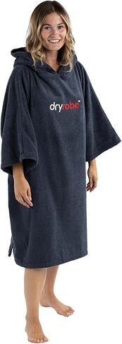 Dryrobe Towel Swim Robe - Hooded Surf Poncho Changing Robe - Organic Cotton - for Swimming, Beach, Surfing - Short Sleeve- (Large-Navy Blue) in Saudi Arabia
