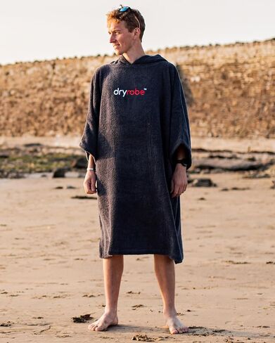 Dryrobe Towel Swim Robe - Hooded Surf Poncho Changing Robe - Organic Cotton - for Swimming, Beach, Surfing - Short Sleeve- (Large-Navy Blue) in Saudi Arabia