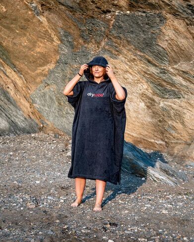 Dryrobe Towel Swim Robe - Hooded Surf Poncho Changing Robe - Organic Cotton - for Swimming, Beach, Surfing - Short Sleeve- (Large-Navy Blue) in Saudi Arabia