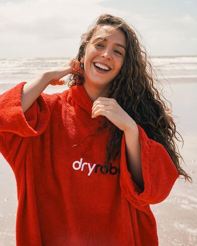 Dryrobe Towel Swim Robe - Hooded Surf Poncho Changing Robe - Organic Cotton - for Swimming, Beach, Surfing - Short Sleeve- (Large-Navy Blue) in Saudi Arabia