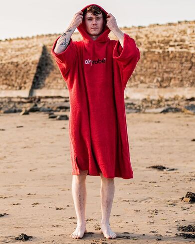 Dryrobe Towel Swim Robe - Hooded Surf Poncho Changing Robe - Organic Cotton - for Swimming, Beach, Surfing - Short Sleeve- (Large-Navy Blue) in Saudi Arabia