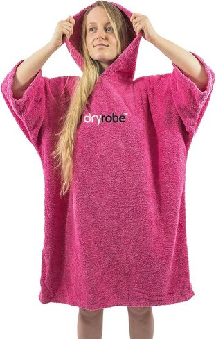 Dryrobe Towel Swim Robe - Hooded Surf Poncho Changing Robe - Organic Cotton - for Swimming, Beach, Surfing - Short Sleeve- (Large-Navy Blue) in Saudi Arabia