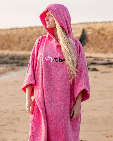 Dryrobe Towel Swim Robe - Hooded Surf Poncho Changing Robe - Organic Cotton - for Swimming, Beach, Surfing - Short Sleeve- (Large-Navy Blue) in Saudi Arabia