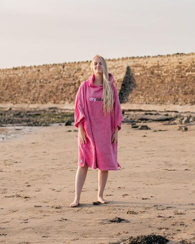 Dryrobe Towel Swim Robe - Hooded Surf Poncho Changing Robe - Organic Cotton - for Swimming, Beach, Surfing - Short Sleeve- (Large-Navy Blue) in Saudi Arabia
