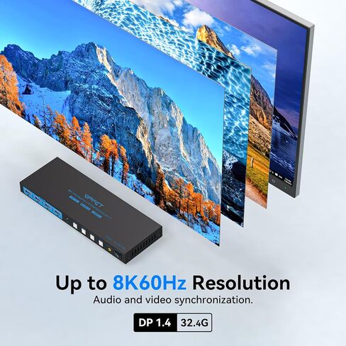 8K@60Hz DisplayPort KVM Switch 4 Computers 1 Monitor USB3.0 4K120Hz 4 Ports DP KVM Switches 4 in 1 Out for 4 Computers Share 1 Monitor and Keyboard Mouse etc. with 4 USB Cable and Wireless Controller in Saudi Arabia
