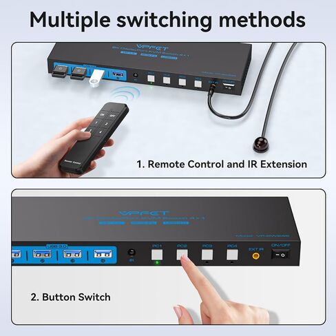 8K@60Hz DisplayPort KVM Switch 4 Computers 1 Monitor USB3.0 4K120Hz 4 Ports DP KVM Switches 4 in 1 Out for 4 Computers Share 1 Monitor and Keyboard Mouse etc. with 4 USB Cable and Wireless Controller in Saudi Arabia