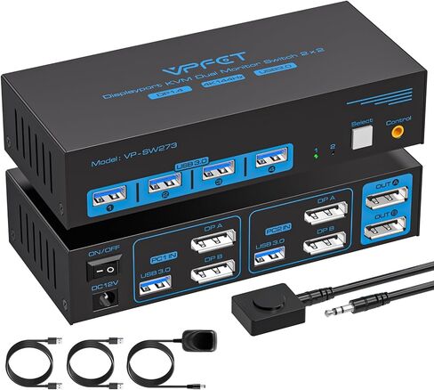 8K@60Hz DisplayPort KVM Switch 4 Computers 1 Monitor USB3.0 4K120Hz 4 Ports DP KVM Switches 4 in 1 Out for 4 Computers Share 1 Monitor and Keyboard Mouse etc. with 4 USB Cable and Wireless Controller in Saudi Arabia