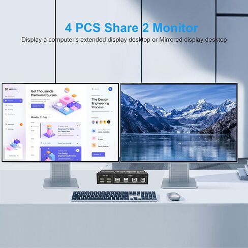 4 Port HDMI + DisplayPort KVM Switch Dual Monitor, UHD 4K@60Hz, KVM Switch 2 Monitors 4 Computers with 4 USB 2.0 Hub, Keyboard Video Mouse Peripherals Switcher for 4 PCs Dual Monitors in Saudi Arabia