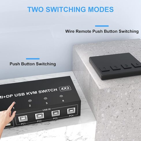 4 Port HDMI + DisplayPort KVM Switch Dual Monitor, UHD 4K@60Hz, KVM Switch 2 Monitors 4 Computers with 4 USB 2.0 Hub, Keyboard Video Mouse Peripherals Switcher for 4 PCs Dual Monitors in Saudi Arabia