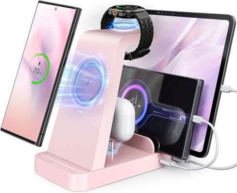 5 in 1 Wireless Charger for Samsung, Wireless Charging Station for Multiple Devices, Fast Charger Stand Dock, for Samsung Galaxy S24 Ultra S23 S22 S20 Note 20 10 Z Fold 6 Galaxy Watch 7 6 5 Buds,Black in Kuwait