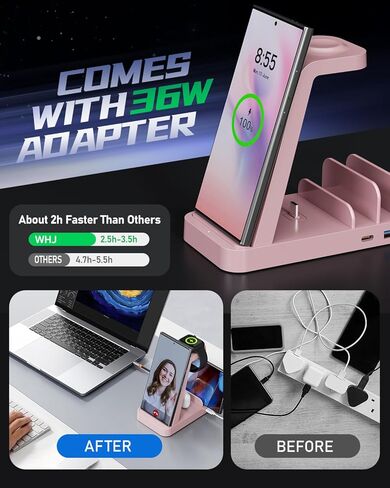 5 in 1 Wireless Charger for Samsung, Wireless Charging Station for Multiple Devices, Fast Charger Stand Dock, for Samsung Galaxy S24 Ultra S23 S22 S20 Note 20 10 Z Fold 6 Galaxy Watch 7 6 5 Buds,Black in Kuwait