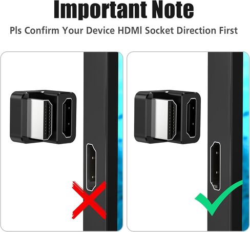 AGVEE 2 Pack (Short Side Inward) 180 Degree Angled HDMI Male to HDMI Female Adapter, U-Shaped 8K@60HZ Converter Coupler Connector Extender for Portable Display Monitor Accessories, Black in Saudi Arabia