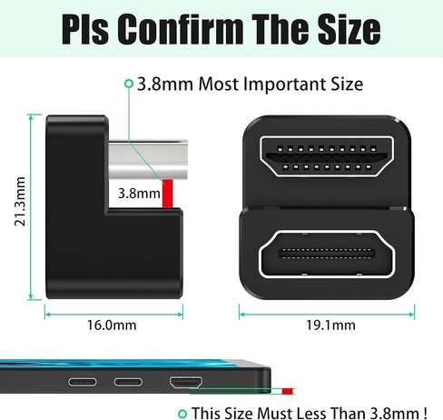 AGVEE 2 Pack (Short Side Inward) 180 Degree Angled HDMI Male to HDMI Female Adapter, U-Shaped 8K@60HZ Converter Coupler Connector Extender for Portable Display Monitor Accessories, Black in Saudi Arabia