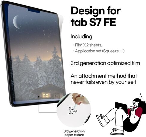 واقي شاشة ورقي من Baditude (قطعتان) لجهاز Galaxy Tab S9fe - واقي شاشة من النوع غير اللامع PET/مضاد للوهج، مضاد لبصمات الأصابع مع سهولة التركيب in Saudi Arabia
