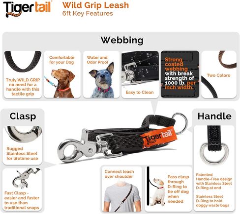 Wild Grip Dog Leash - Signature Waterproof and Odor Proof Dog Lead with Extreme Grip | 6ft in Kuwait