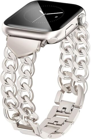 JR.DM Gold Watch Bands for Women Compatible with Apple Watch Band 40mm 41mm 38mm 42mm 44mm 45mm 46mm 49mm Stylish Metal Steel Chain Bracelet for iWatch Series 10/9/8/7/6/5/4/3/2/1 SE/Ultra in Saudi Arabia