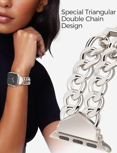 JR.DM Gold Watch Bands for Women Compatible with Apple Watch Band 40mm 41mm 38mm 42mm 44mm 45mm 46mm 49mm Stylish Metal Steel Chain Bracelet for iWatch Series 10/9/8/7/6/5/4/3/2/1 SE/Ultra in Saudi Arabia