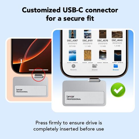 Lexar 2TB Professional Go Portable SSD، يدعم Apple ProRes، قراءة تصل إلى 1050 ميجابايت/ثانية وكتابة 1000 ميجابايت/ثانية، USB 3.2 الجيل 2، متين، متوافق مع سلسلة iPhone 15 والهواتف الذكية وأجهزة الكمبيوتر الشخصية وأجهزة Mac (LSL400X002T-RNSNU) in Kuwait