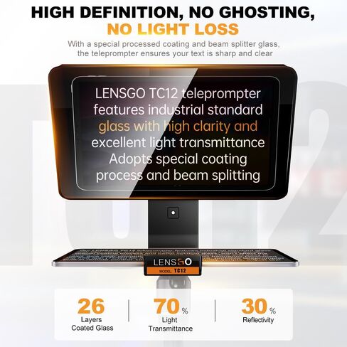 LENSGO Teleprompter for Camera and iPad 12.9'' with Remote Control APP Compatible with iOS/Android for Vlogger,Video, Live Streaming, Interviews,Online Teaching (TC12) in Kuwait
