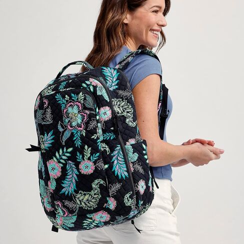 Vera Bradley Women's, Cotton Large Travel Backpack Travel Bag, Perennials Noir Dot, One Size in Saudi Arabia