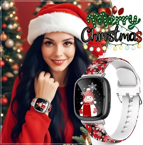 Christmas Fall Watch Band Compatible with Fitbit Versa 4 /Versa 3 /Sense 2 /Sense, Silicone Xmas Snowman Santa Holiday Theme Replacement Smartwatch Wristband strap for Women Men Girl in Kuwait