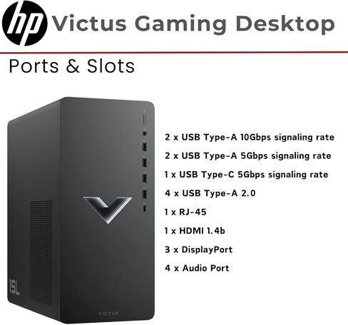 كمبيوتر HP Victus 15L i7 RTX 4060 Ultimate Gaming Desktop، Intel i7-14700F، GeForce RTX 4060، ذاكرة الوصول العشوائي 64 جيجابايت، 4 تيرابايت SSD، RJ-45، DisplayPort، Wi-Fi 6، Windows 11 Home، حزمة سوداء مع Adata 512 SSD خارجي in Kuwait
