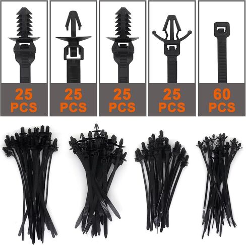 160pcs Push Mount Wire Ties, Snap in Zip Tie Automotive Clips Nylon Wire Harness Clips 5 Types of Cable Ties for Engine Bay Zip Tie Kit in Kuwait