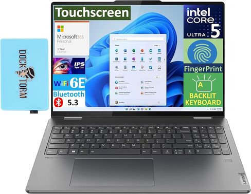 كمبيوتر محمول Lenovo Yoga 7i يعمل بالذكاء الاصطناعي 2 في 1، شاشة لمس 16.0 بوصة IPS WUXGA (Intel Ultra 5-125U، 16 جيجابايت LPDDR5X، 512 جيجابايت M.2 PCIe SSD، Win 11 Pro) مع MS 365 Personal، موسع منفذ USB DKZ in Saudi Arabia