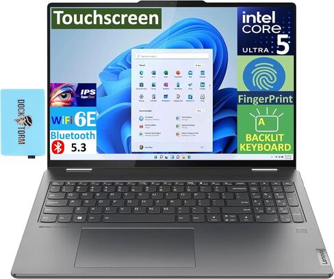 كمبيوتر محمول Lenovo Yoga 7i يعمل بالذكاء الاصطناعي 2 في 1، شاشة لمس 16.0 بوصة IPS WUXGA (Intel Ultra 5-125U، 16 جيجابايت LPDDR5X، 512 جيجابايت SSD، لوحة مفاتيح بإضاءة خلفية، بصمة الإصبع، 2 Thunderbolt 4، Win 11 Home) مع موسع منفذ USB DKZ in Saudi Arabia