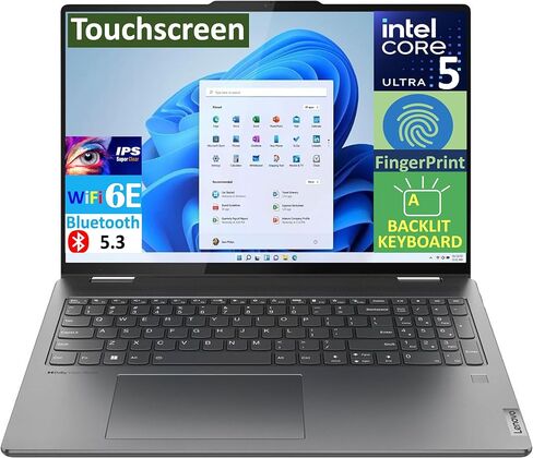 كمبيوتر محمول Lenovo Yoga 7i يعمل بالذكاء الاصطناعي 2 في 1، شاشة لمس 16.0 بوصة IPS WUXGA (Intel Ultra 5-125U، 16 جيجابايت LPDDR5X، 512 جيجابايت SSD، لوحة مفاتيح بإضاءة خلفية، بصمة الإصبع، 2 Thunderbolt 4، WiFi 6E، كاميرا ويب، Win 11 Home) in Saudi Arabia