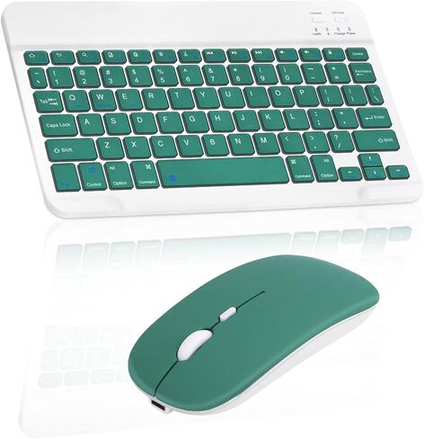 Rechargeable Bluetooth Keyboard and Mouse Combo Ultra Slim Full-Size Keyboard and Ergonomic Mouse for vivo T1 and All Bluetooth Enabled Mac/Tablet/iPad/PC/Laptop - Jade Green in Saudi Arabia