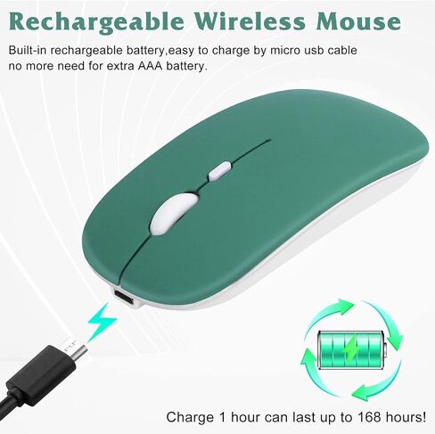 Rechargeable Bluetooth Keyboard and Mouse Combo Ultra Slim Full-Size Keyboard and Ergonomic Mouse for vivo T1 and All Bluetooth Enabled Mac/Tablet/iPad/PC/Laptop - Jade Green in Saudi Arabia