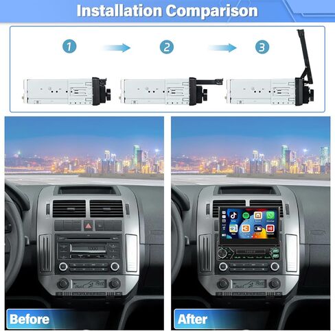 (Auto Flip Out) Single Din Car Stereo Screen with Wireless Carplay Android Auto 7 Inch Touch Screen Car Stereo with Bluetooth Mirror Link FM AUX MIC Steering Wheel Control 7 Color Lights in Saudi Arabia