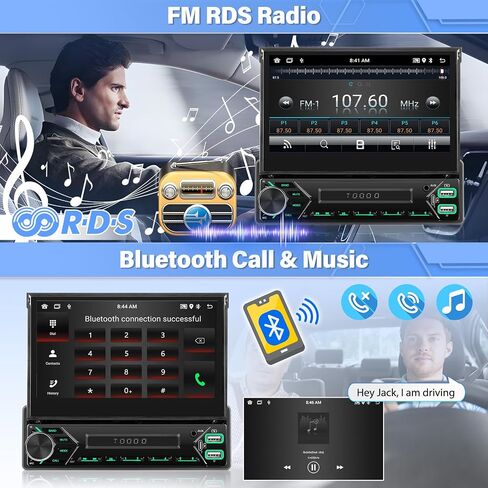 (Auto Flip Out) Single Din Car Stereo Screen with Wireless Carplay Android Auto 7 Inch Touch Screen Car Stereo with Bluetooth Mirror Link FM AUX MIC Steering Wheel Control 7 Color Lights in Saudi Arabia