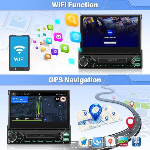 (Auto Flip Out) Single Din Car Stereo Screen with Wireless Carplay Android Auto 7 Inch Touch Screen Car Stereo with Bluetooth Mirror Link FM AUX MIC Steering Wheel Control 7 Color Lights in Saudi Arabia