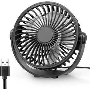 USB Desk Fan, 3 Speeds Strong Airflow Small Table Fans, 5 Inch Mini Portable Fan, 360° Rotation, Detachable Quiet Cooling Fan with 5 FT Cable for bedroom Home Office Travel-Black