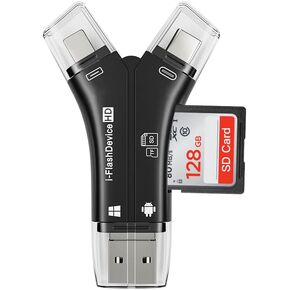 [MFi Certified] 4in1 SD Card Reader for iPhone That Reads Both SD TF Memory simultaneously,for Trail Camera/Hunting Game Camera Viewer Plays Video Photo on All Latest Apple iOS